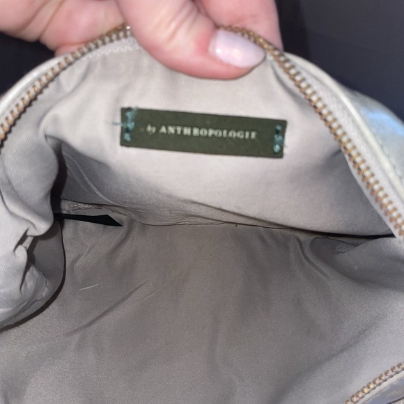 Anthropologie Vegan Leather Suede Crossbody Bag Purse Double Pouch Tan Gray - Picture 6 of 16